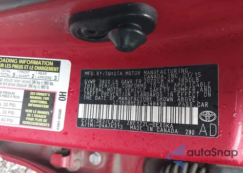 2015 Toyota Corolla S Premium z USA, uszkodzony, nr VIN 2T1BURHEXFC348498